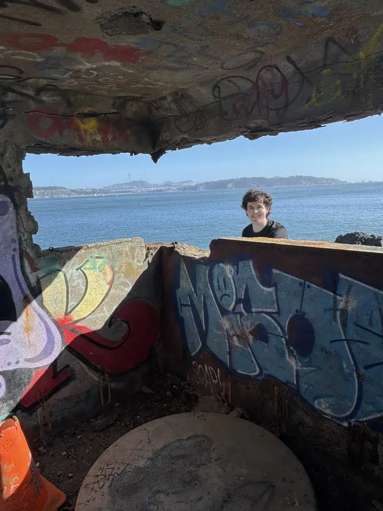 ben in a graffiti bunker by the bay