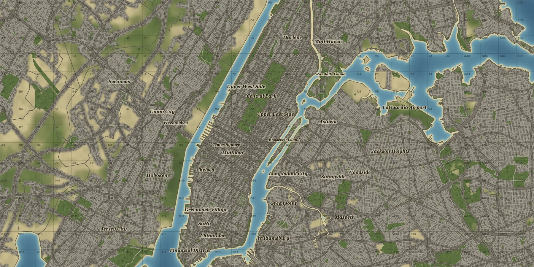 a rust-style map of manhattan, where you died